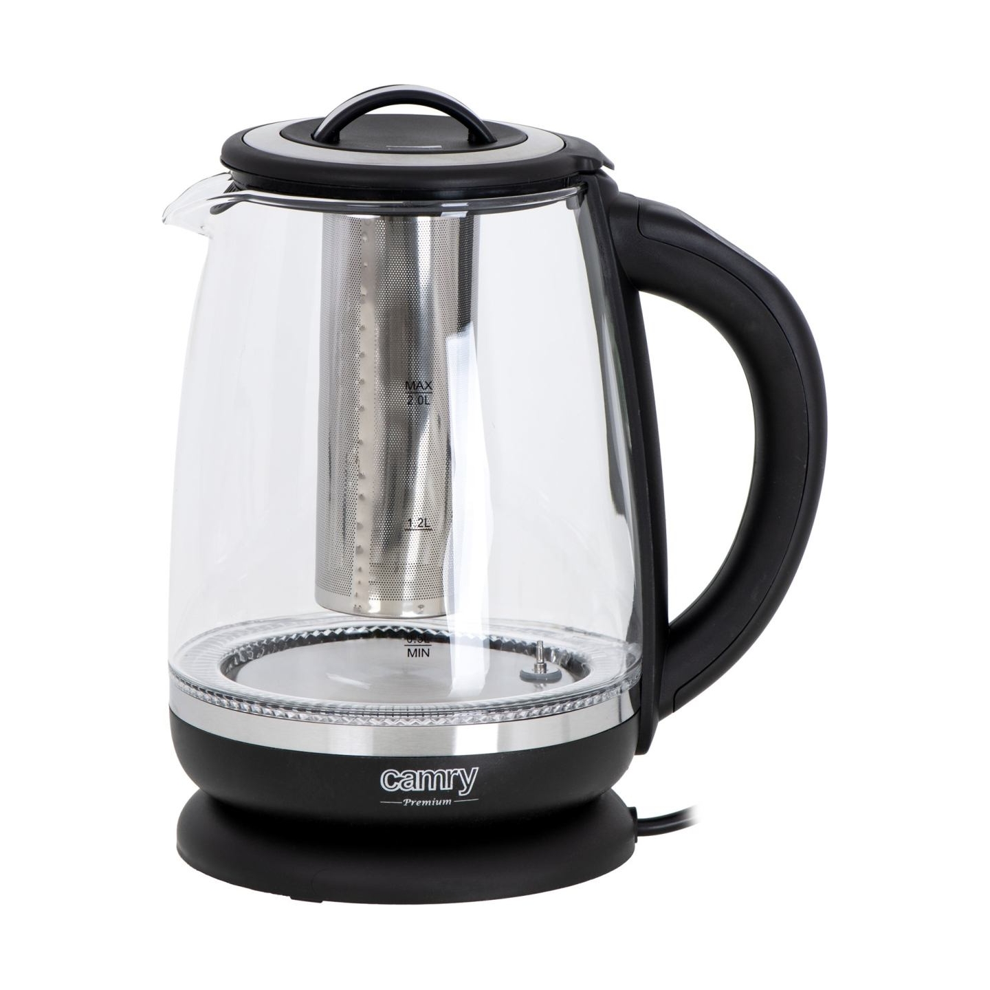 Camry | Kettle | CR 1290 | Standard | 2200 W | 2 L | Plastic/glass | 360° rotational base | Black/Transparent