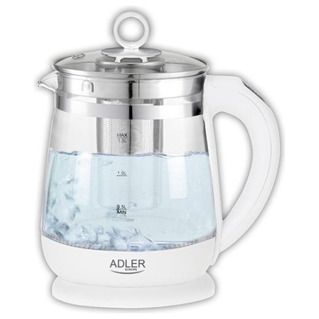 Adler | Kettle | AD 1299 | Electric | 2200 W | 1.5 L | Glass | 360° rotational base | White