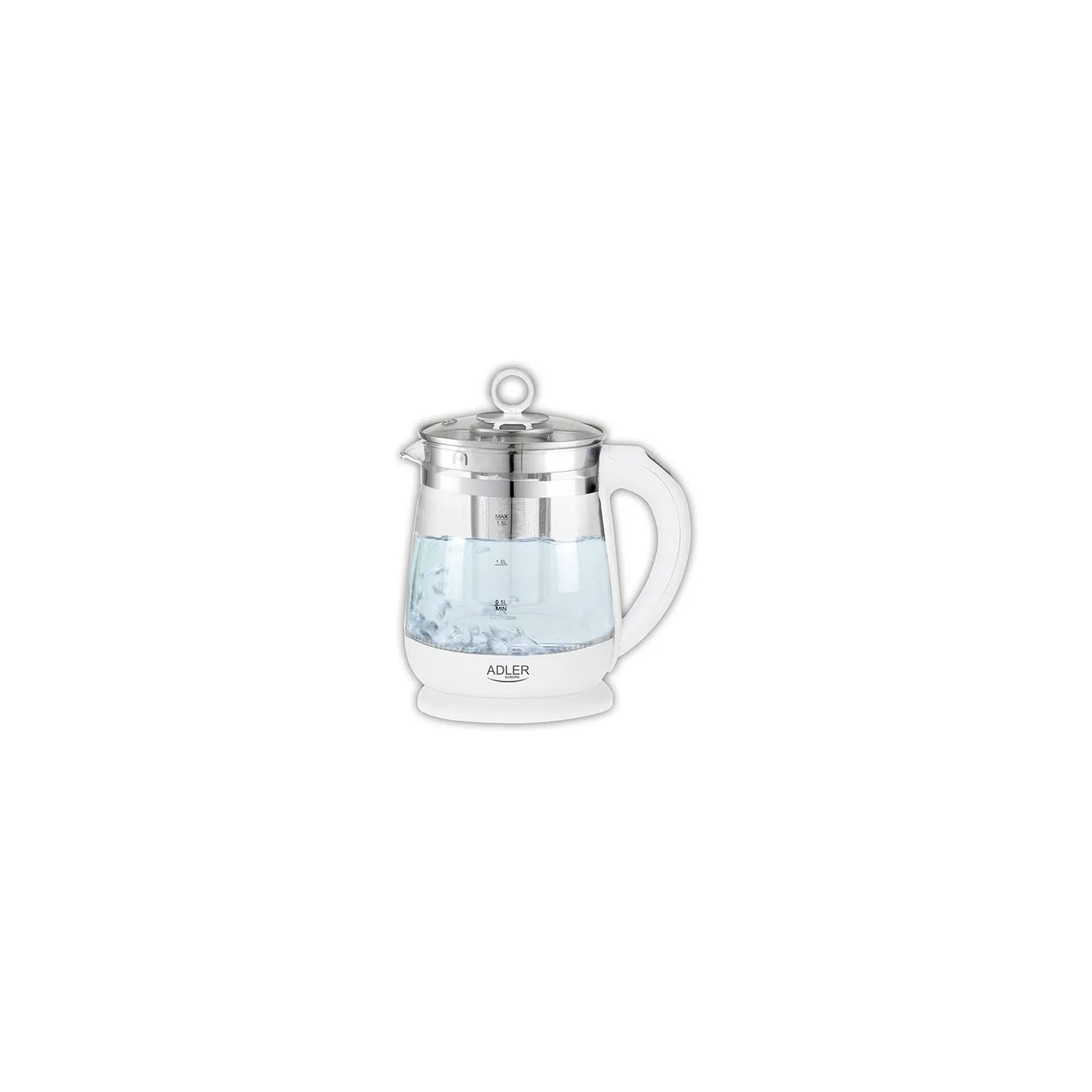 Adler | Kettle | AD 1299 | Electric | 2200 W | 1.5 L | Glass | 360° rotational base | White