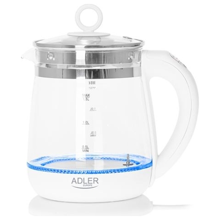 Adler | Kettle | AD 1299 | Electric | 2200 W | 1.5 L | Glass | 360° rotational base | White