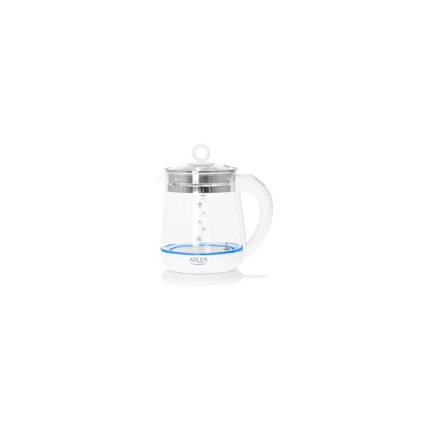 Adler | Kettle | AD 1299 | Electric | 2200 W | 1.5 L | Glass | 360° rotational base | White