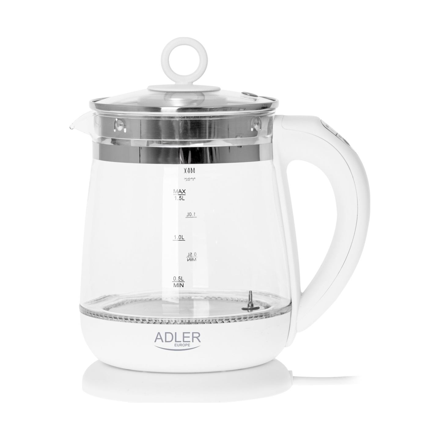 Adler | Kettle | AD 1299 | Electric | 2200 W | 1.5 L | Glass | 360° rotational base | White