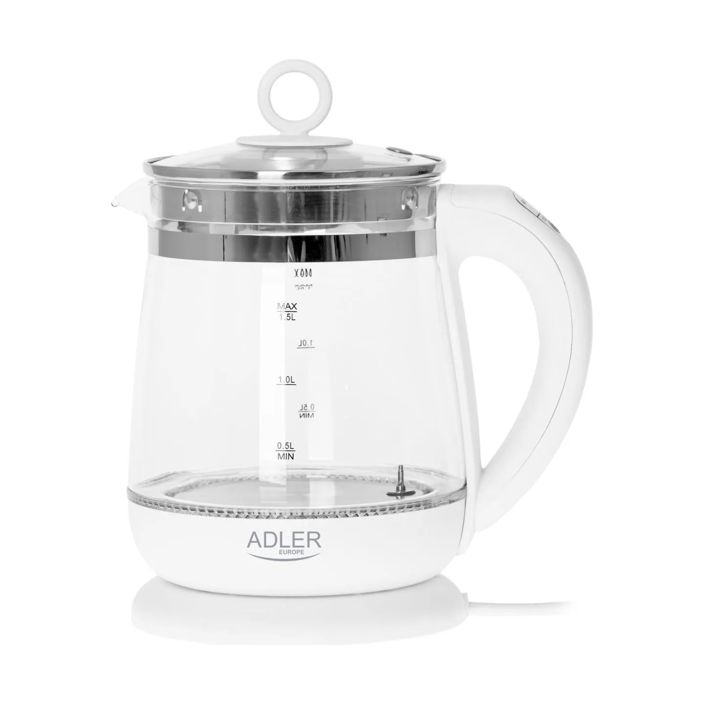 Adler | Kettle | AD 1299 | Electric | 2200 W | 1.5 L | Glass | 360° rotational base | White