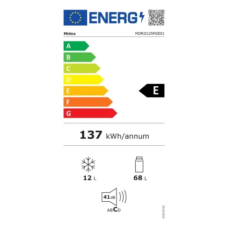 Midea Refrigerator | MDRD125FGE01 | Energy efficiency class E | Free standing | Larder | Height 84.5 cm | Fridge net capacity 68