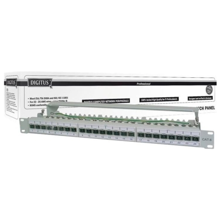 Digitus | CAT 6A Patch Panel, shielded, 1U, 24-port | RJ45, 8P8C | Grey