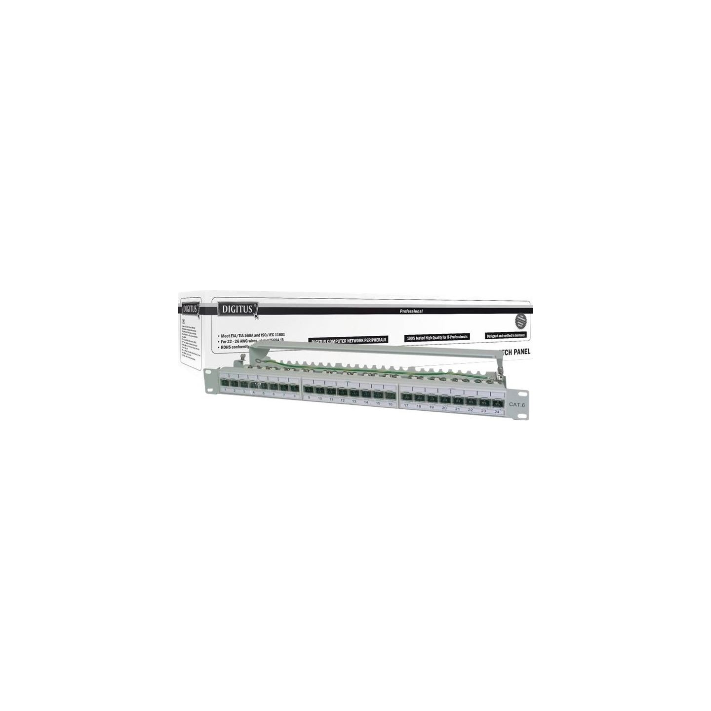 Digitus | CAT 6A Patch Panel, shielded, 1U, 24-port | RJ45, 8P8C | Grey