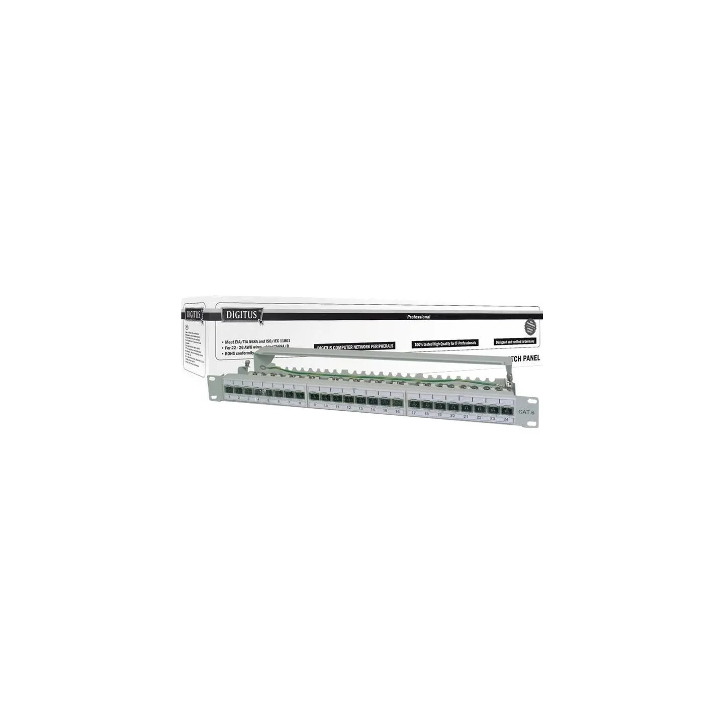 Digitus | CAT 6A Patch Panel, shielded, 1U, 24-port | RJ45, 8P8C | Grey