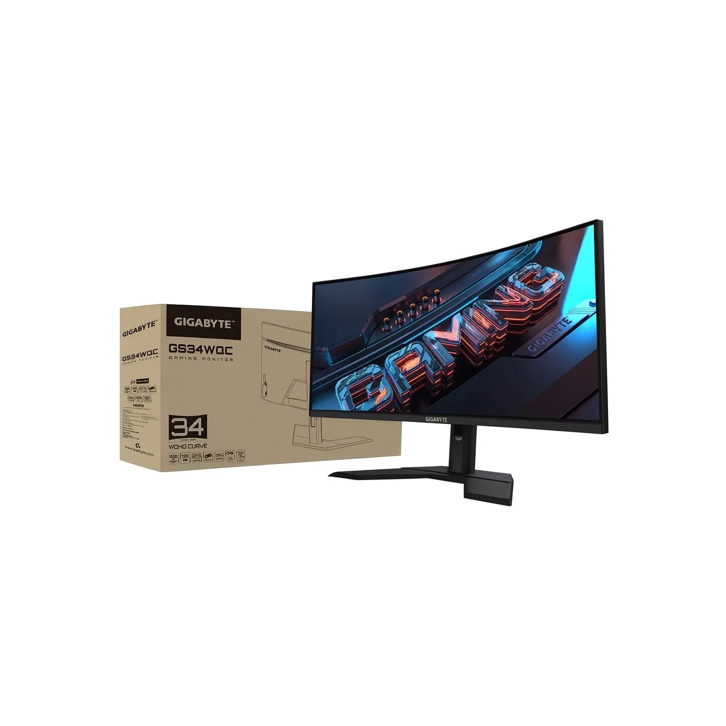 Gigabyte | GS34WQC A | 34 " | SS VA | WQHD | 120 Hz | 1 ms | 3440 x 1440 pixels | 300 cd/m² | HDMI ports quantity 1