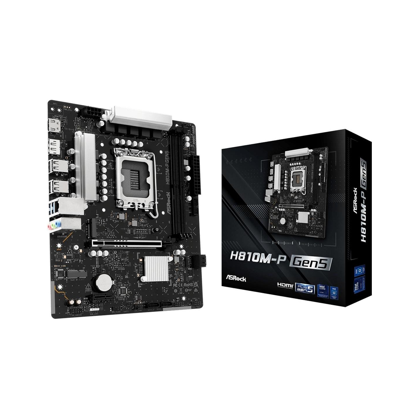 Asrock Mainboard|ASROCK|Intel H810|LGA 1851 (Socket V1)|micro ATX|RAM DDR5-SDRAM|2xSlots|1xNumber of M.2 (M) slots|H810M-PGEN5