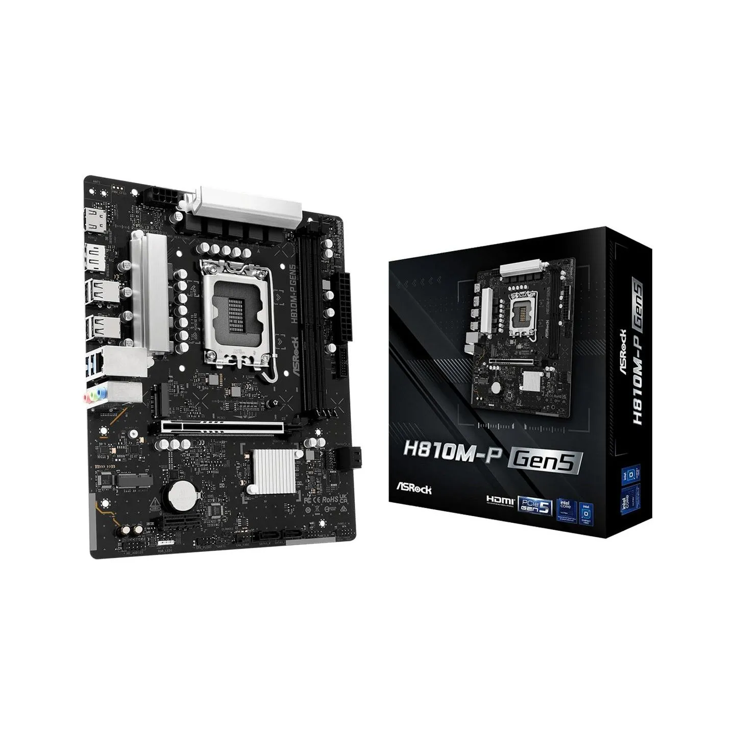 Asrock Mainboard|ASROCK|Intel H810|LGA 1851 (Socket V1)|micro ATX|RAM DDR5-SDRAM|2xSlots|1xNumber of M.2 (M) slots|H810M-PGEN5