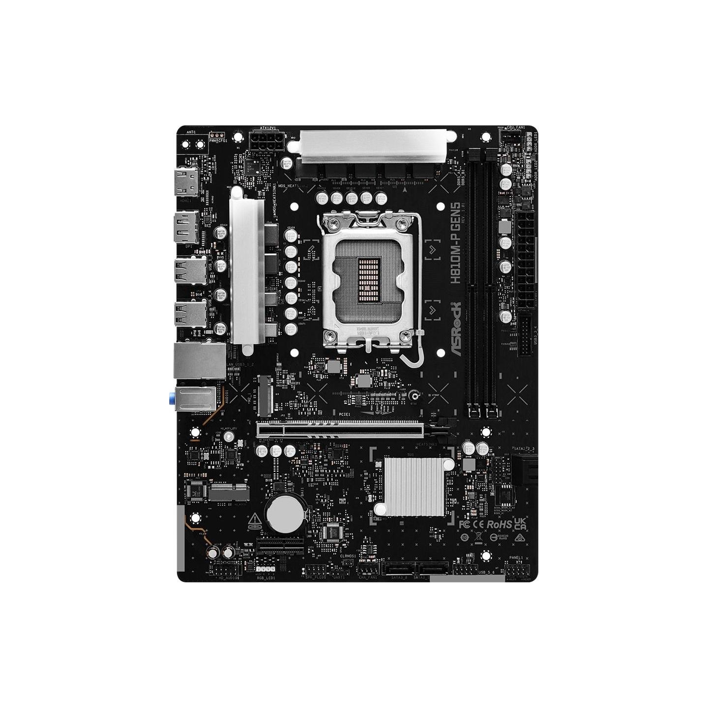 Asrock Mainboard|ASROCK|Intel H810|LGA 1851 (Socket V1)|micro ATX|RAM DDR5-SDRAM|2xSlots|1xNumber of M.2 (M) slots|H810M-PGEN5