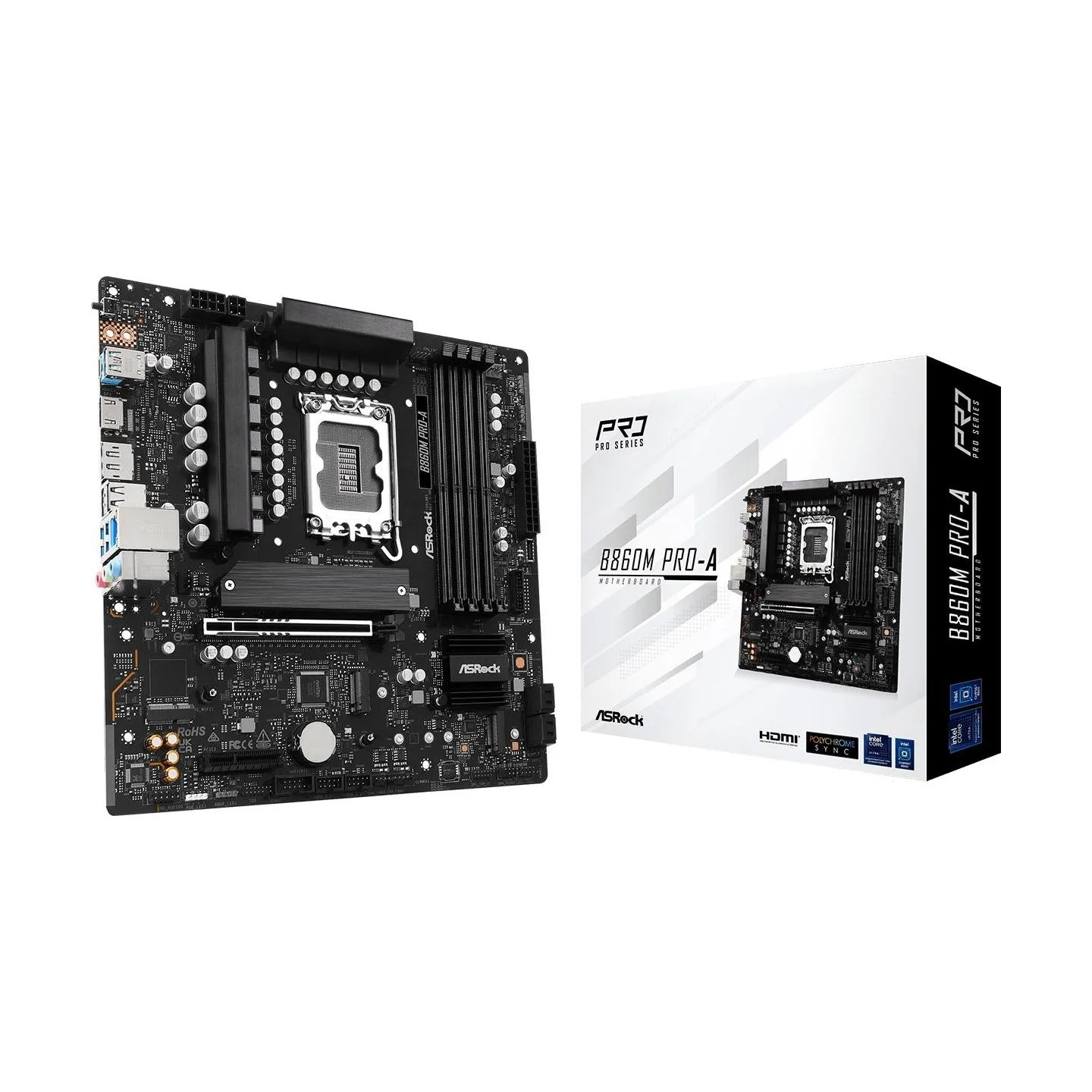 Asrock Mainboard|ASROCK|Intel B860|LGA 1851 (Socket V1)|micro ATX|RAM DDR5-SDRAM|4xSlots|3xNumber of M.2 (M) slots|B860MPRO-A