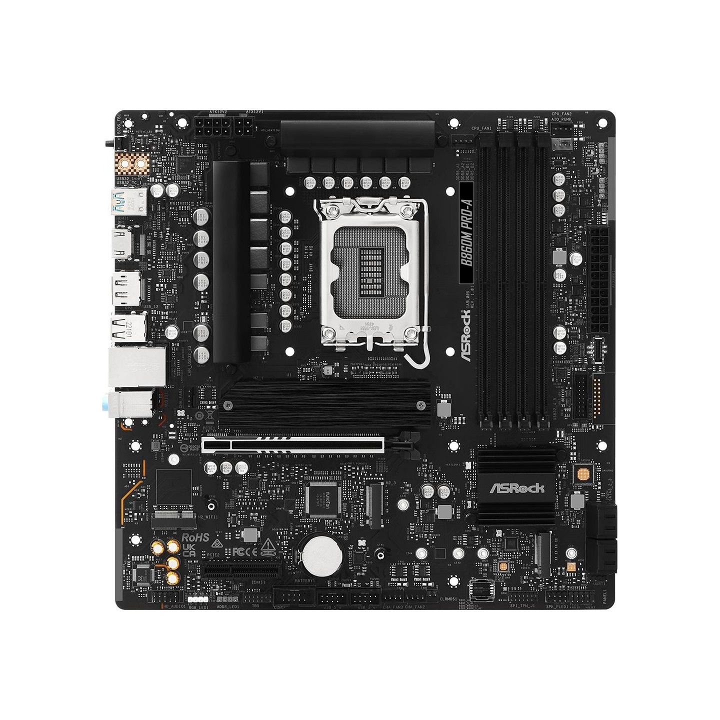 Asrock Mainboard|ASROCK|Intel B860|LGA 1851 (Socket V1)|micro ATX|RAM DDR5-SDRAM|4xSlots|3xNumber of M.2 (M) slots|B860MPRO-A