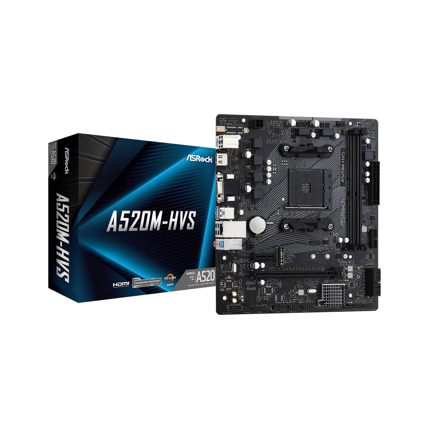 Asrock Mainboard|ASROCK|AMD A520|SAM4|Micro-ATX|Memory DDR4|Memory slots 2|1xPCI-Express 3.0 1x|1xPCI-Express 3.0 16x|1xM.2|1x15