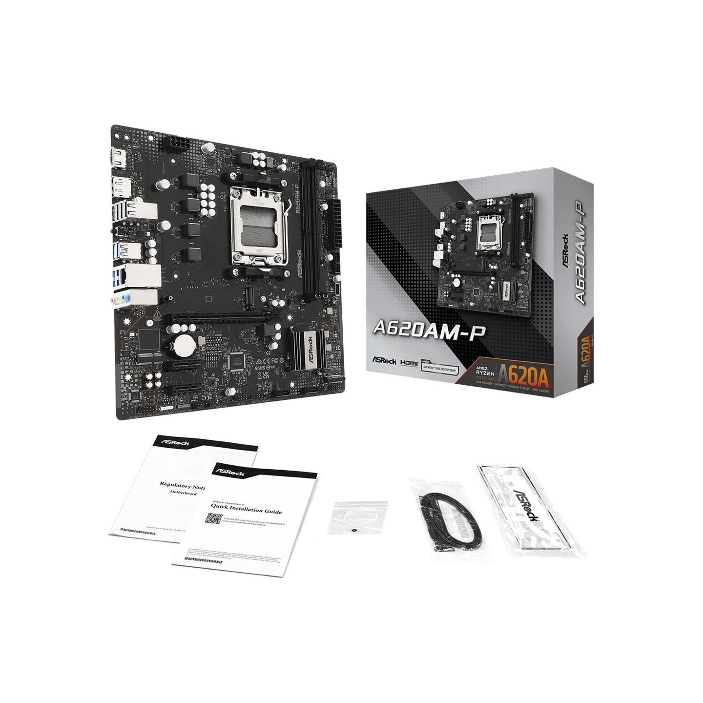 Asrock Mainboard|ASROCK|AMD A620A|Socket AM5|micro ATX|RAM DDR5-SDRAM|2xSlots|1xNumber of M.2 (M) slots|A620AM-P