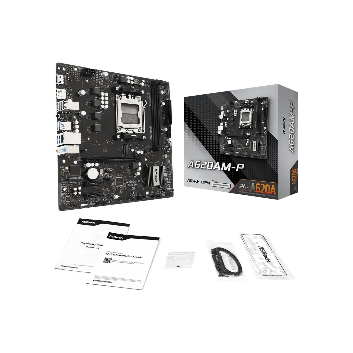 Asrock Mainboard|ASROCK|AMD A620A|Socket AM5|micro ATX|RAM DDR5-SDRAM|2xSlots|1xNumber of M.2 (M) slots|A620AM-P