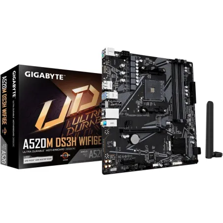 Gigabyte A520M DS3H WIFI6E | Processor family AMD | Processor socket AM4 | DDR4 | Supported hard disk drive interfaces SATA, M.2