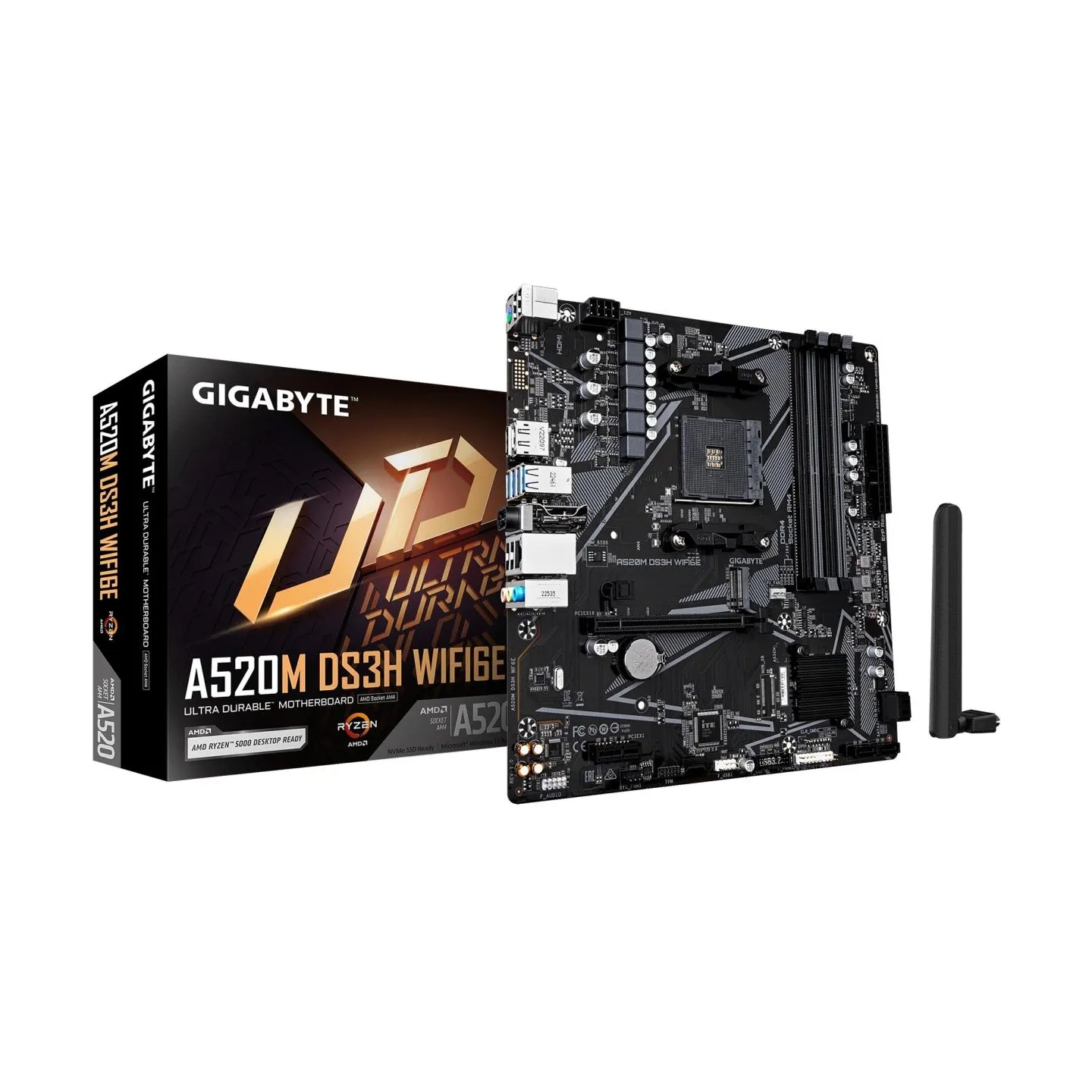 Gigabyte A520M DS3H WIFI6E | Processor family AMD | Processor socket AM4 | DDR4 | Supported hard disk drive interfaces SATA, M.2