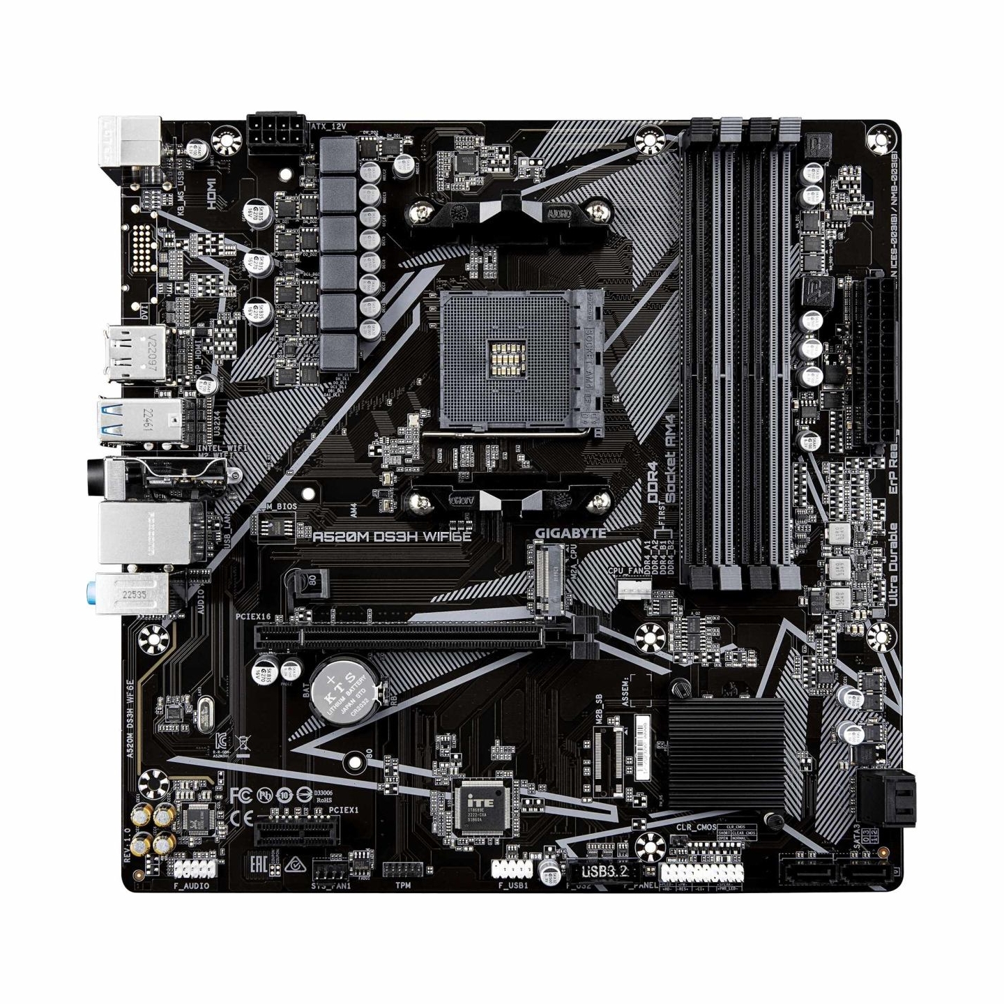 Gigabyte A520M DS3H WIFI6E | Processor family AMD | Processor socket AM4 | DDR4 | Supported hard disk drive interfaces SATA, M.2