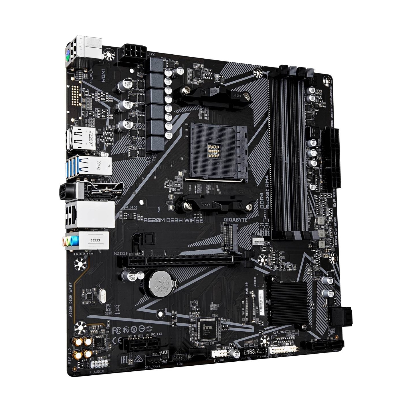 Gigabyte A520M DS3H WIFI6E | Processor family AMD | Processor socket AM4 | DDR4 | Supported hard disk drive interfaces SATA, M.2