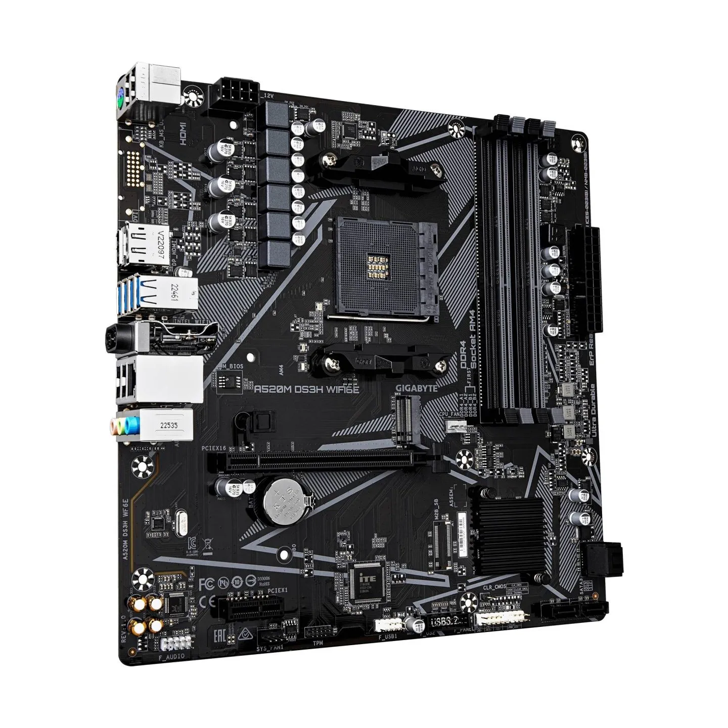 Gigabyte A520M DS3H WIFI6E | Processor family AMD | Processor socket AM4 | DDR4 | Supported hard disk drive interfaces SATA, M.2