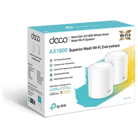 Tp-Link | AX1800 Whole Home Mesh Wi-Fi 6 System | Deco X20 (2-pack) | 802.11ax | 1201+574 Mbit/s | 10/100/1000 Mbit/s | Ethernet