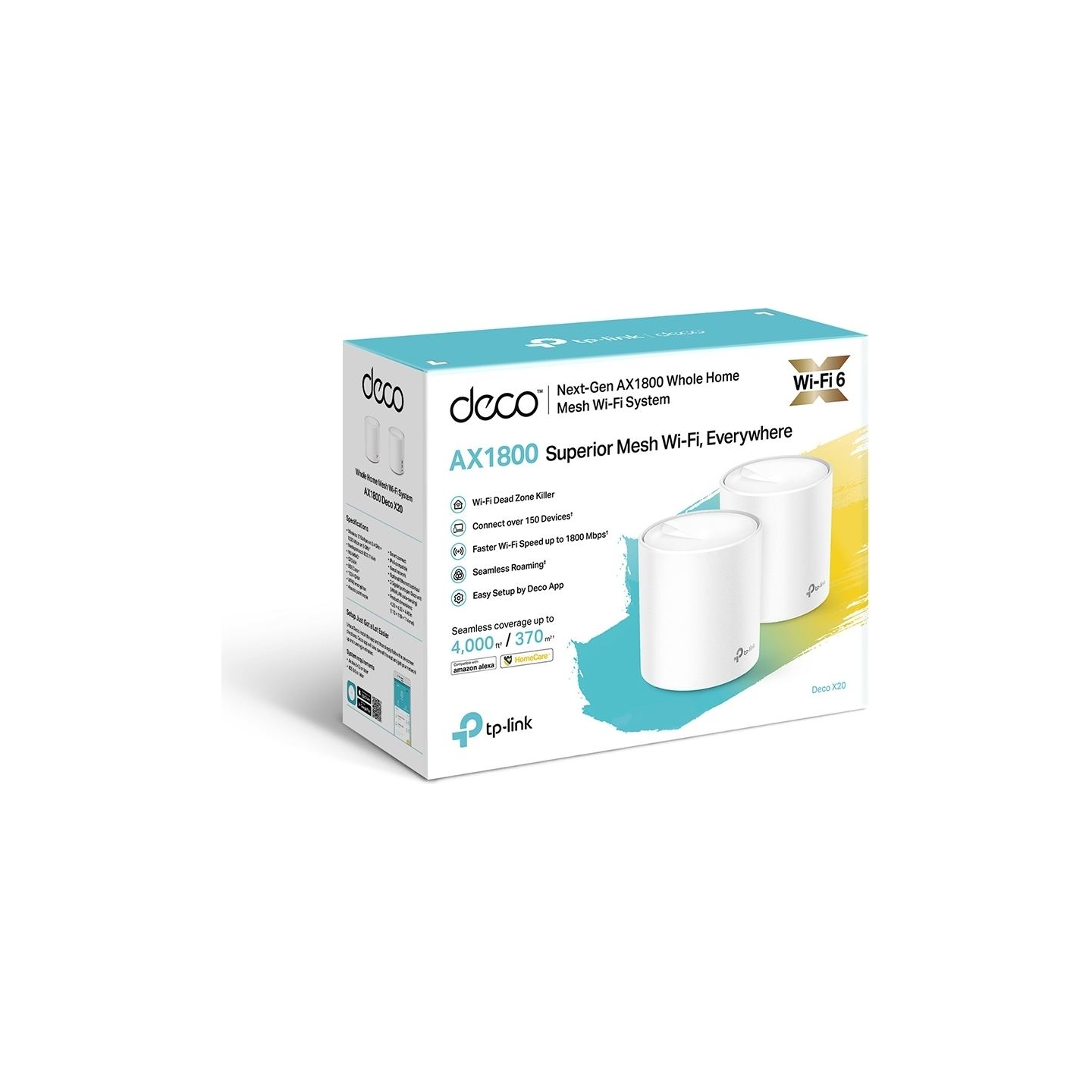 Tp-Link | AX1800 Whole Home Mesh Wi-Fi 6 System | Deco X20 (2-pack) | 802.11ax | 1201+574 Mbit/s | 10/100/1000 Mbit/s | Ethernet