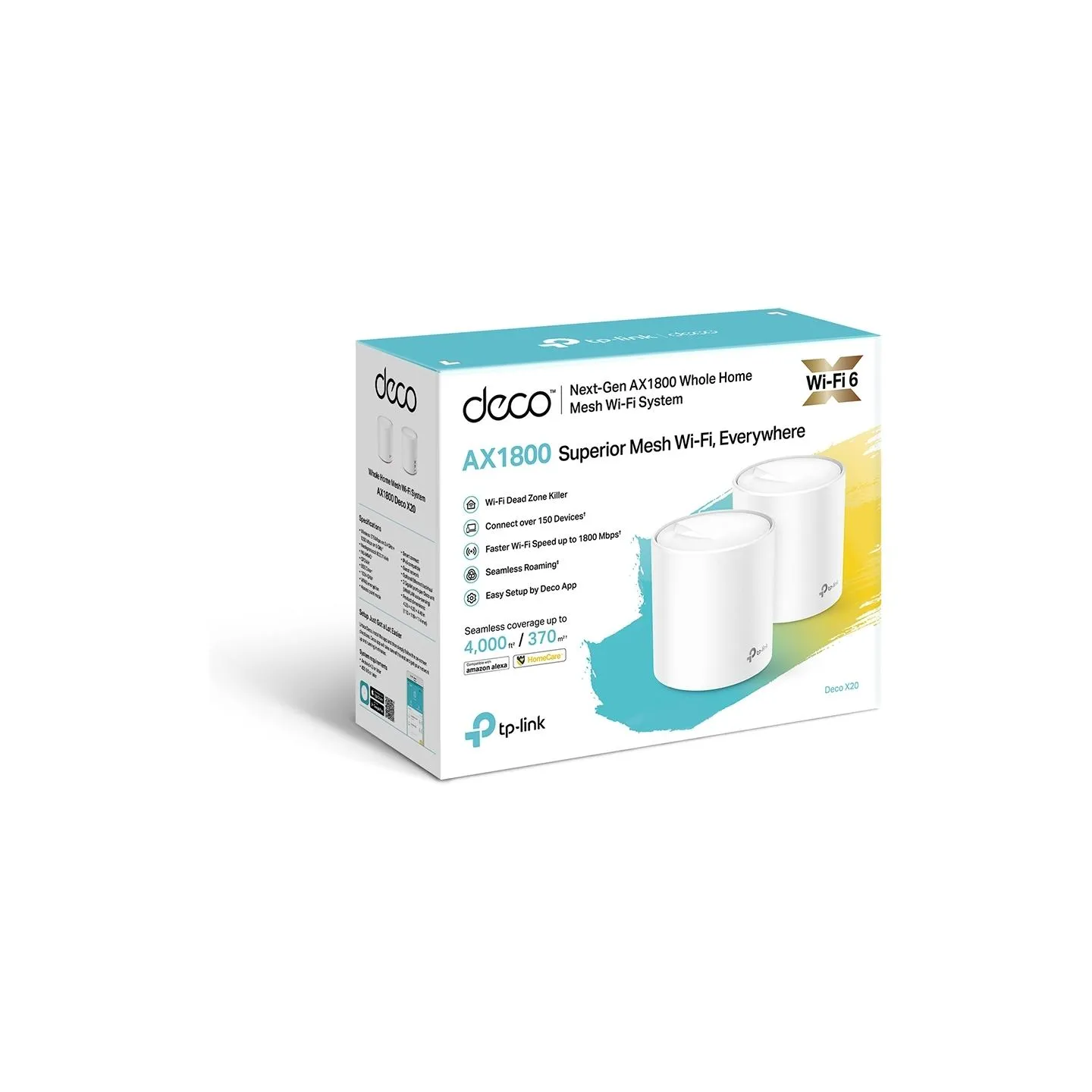 Tp-Link | AX1800 Whole Home Mesh Wi-Fi 6 System | Deco X20 (2-pack) | 802.11ax | 1201+574 Mbit/s | 10/100/1000 Mbit/s | Ethernet
