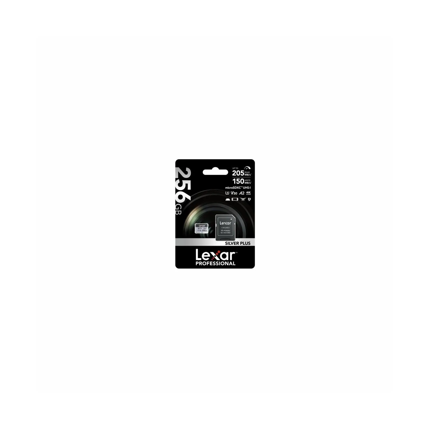 Lexar Memory card microSD 256GB C10 A2 U3 V30 205/150MB/s Silver Plus