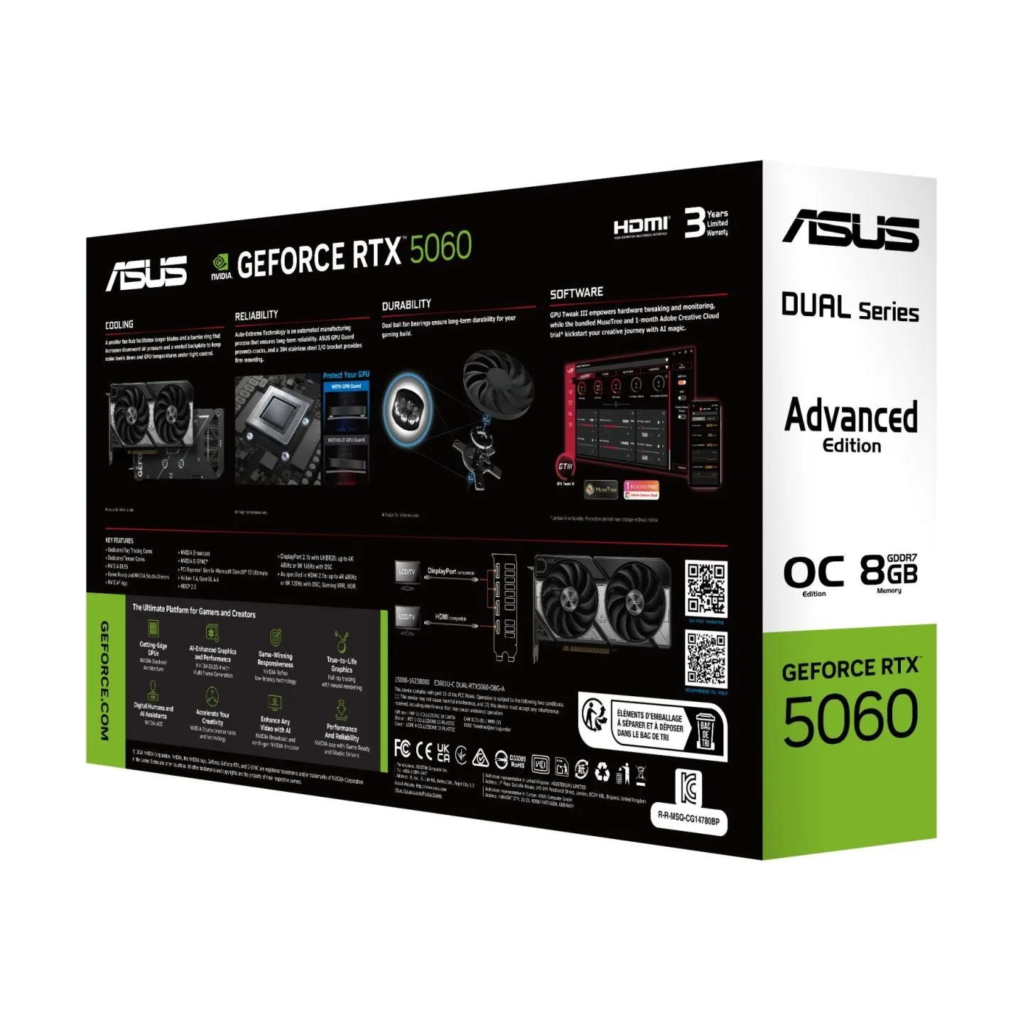 Asus Graphics Card|ASUS|NVIDIA|GeForce RTX 5060|8 GB|GDDR7|128 bit|PCI Express 5.0|Active|DUAL-RTX5060-O8G-A