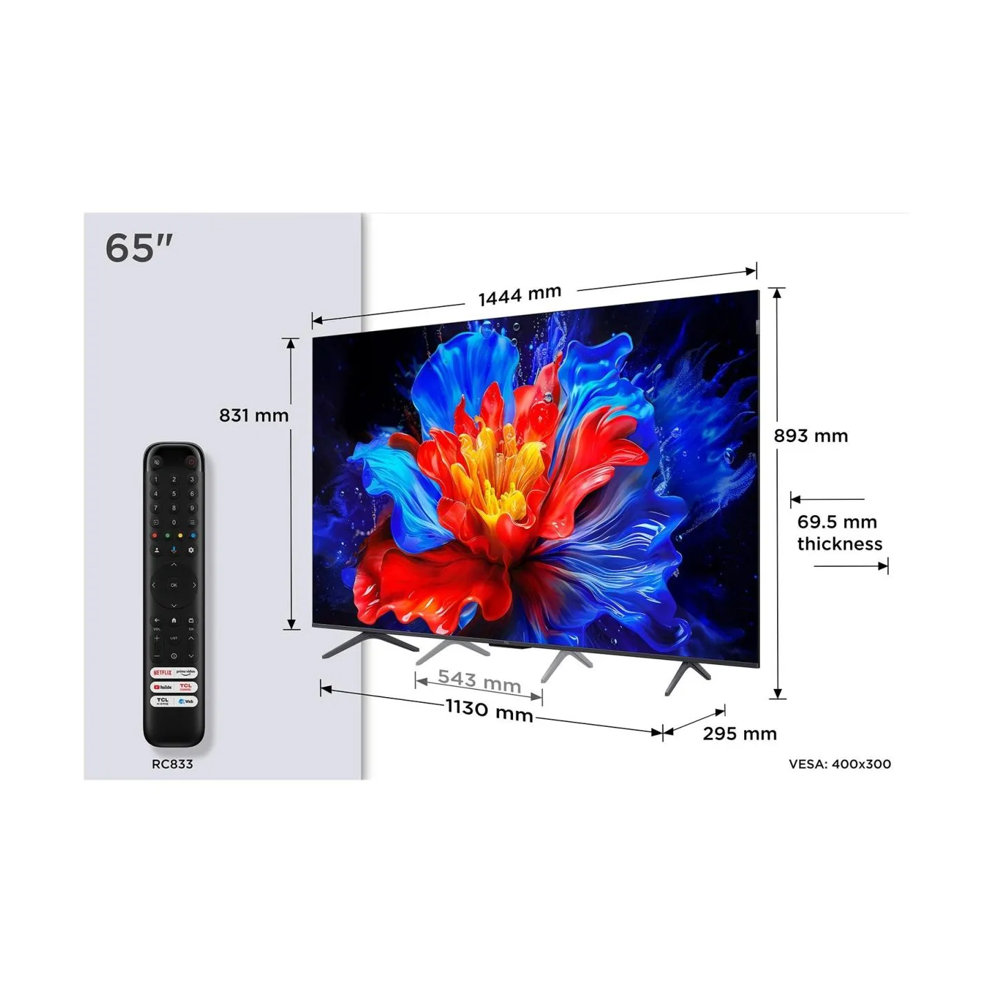 TCL TV Set|TCL|65 "|4K Ultra HD|3840 x 2160 pixels|Flat|16:9|QLED|65P8K