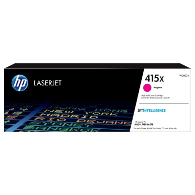 HP 415X High Capacity Magenta Laser Toner Cartridge, 6000 pages, for HP Color LaserJet Pro M454, M479 / W2033X
