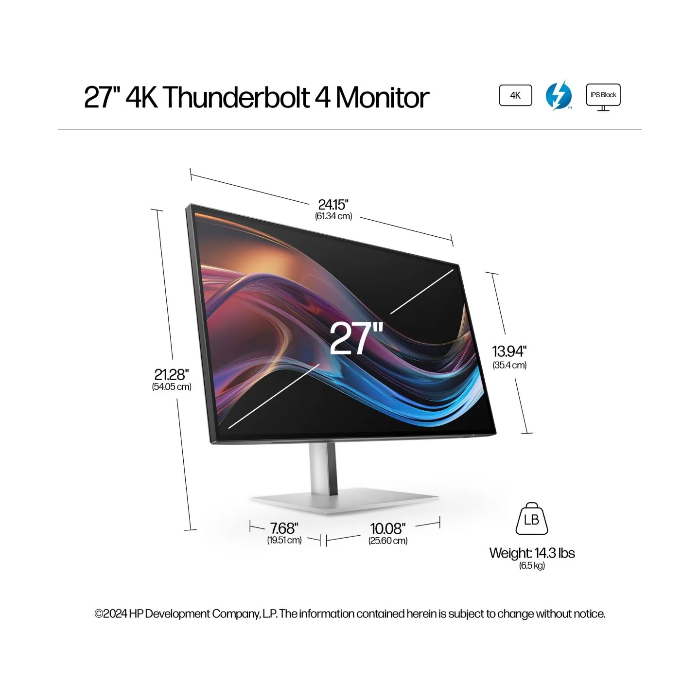 HP 727pk Series 7 Pro 4K TB4 Charging Monitor - 27" 3840x2160 UHD 400-nit 60Hz AG, IPS Black HDR 400, USB-C(100W/15W)/HDMI/Displ