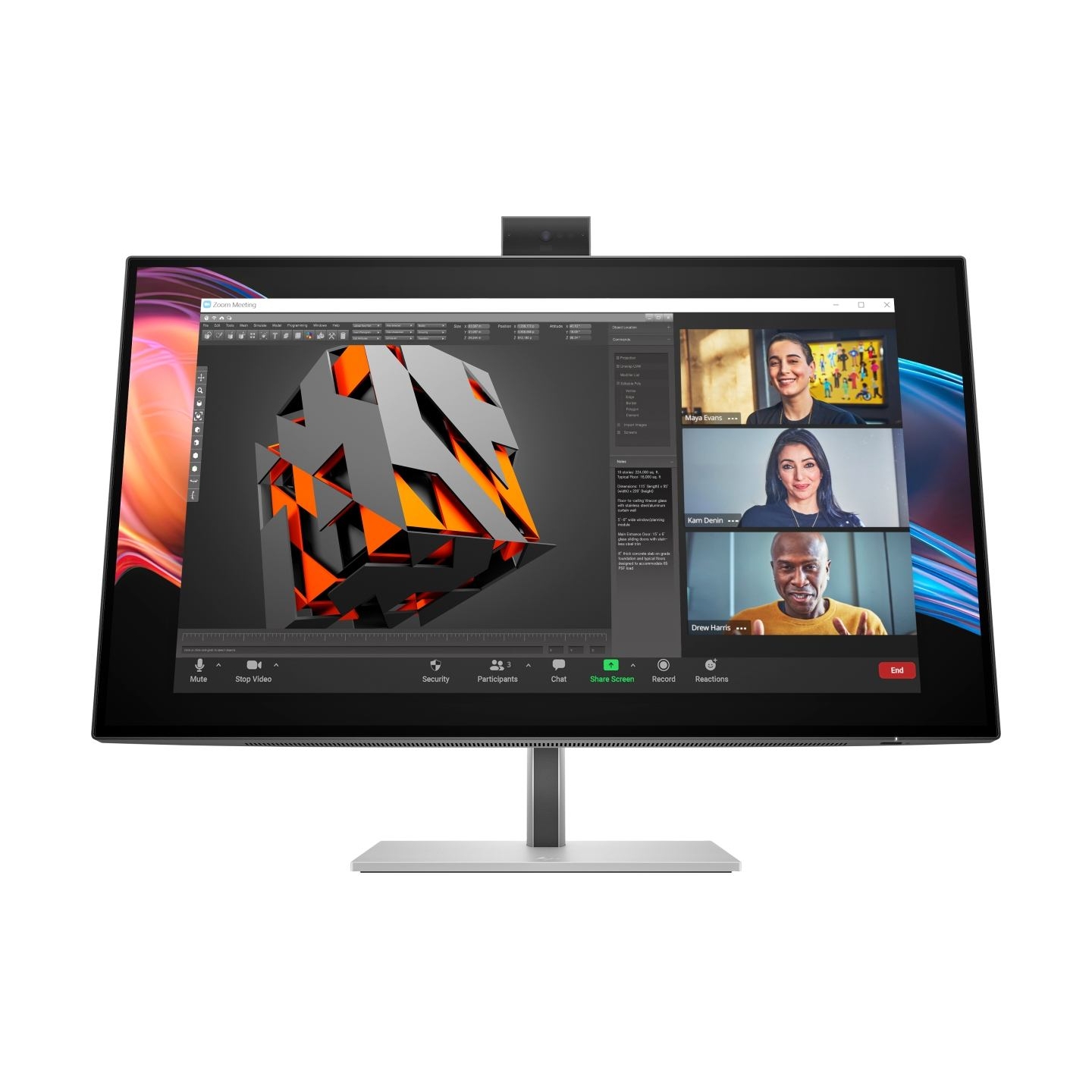HP 727pm Series 7 Pro 4K Conferencing Monitor - 27" 3840x2160 UHD 400-nit 60Hz AG, IPS Black HDR 400, USB-C(100W/15W)/HDMI/Displ