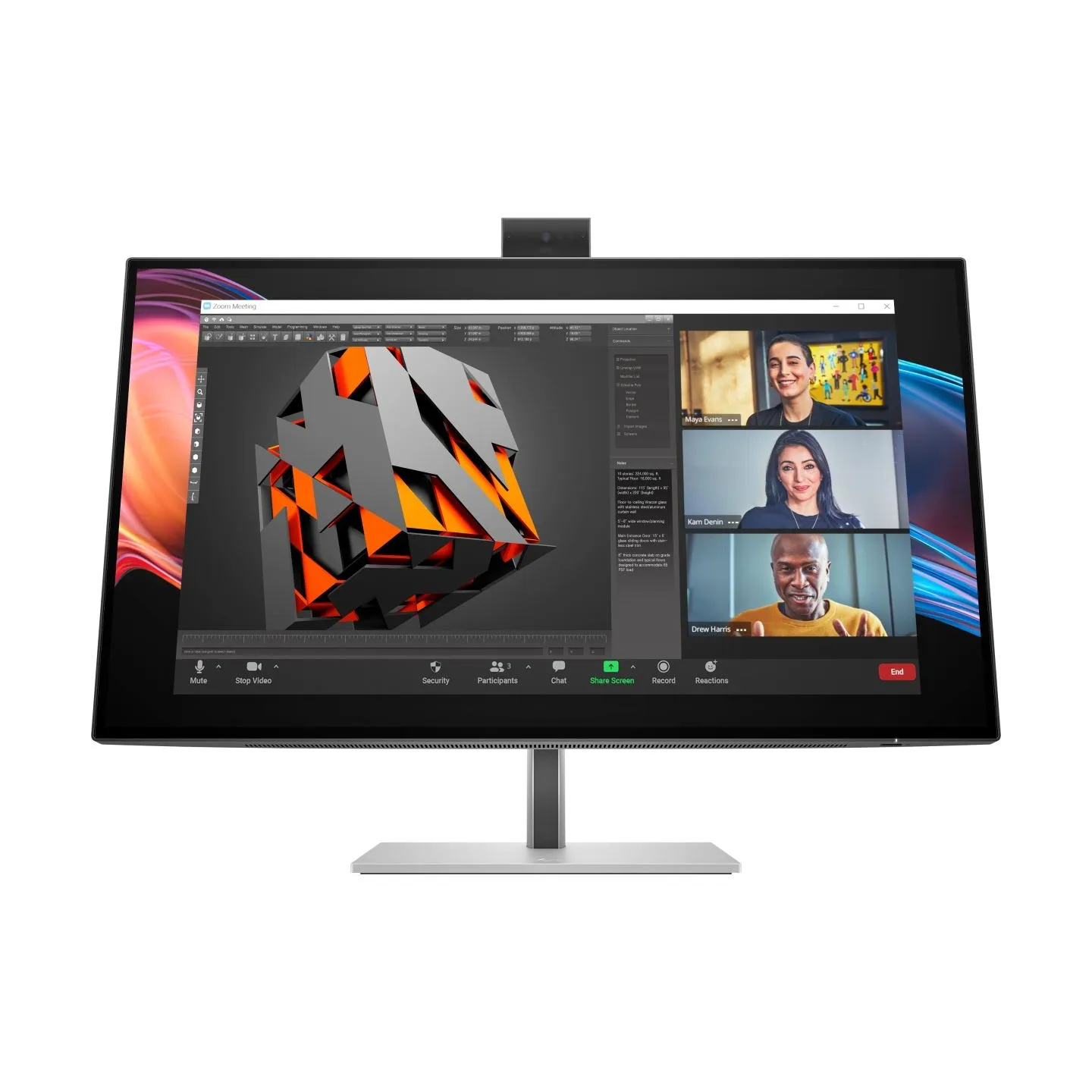 HP 727pm Series 7 Pro 4K Conferencing Monitor - 27" 3840x2160 UHD 400-nit 60Hz AG, IPS Black HDR 400, USB-C(100W/15W)/HDMI/Displ