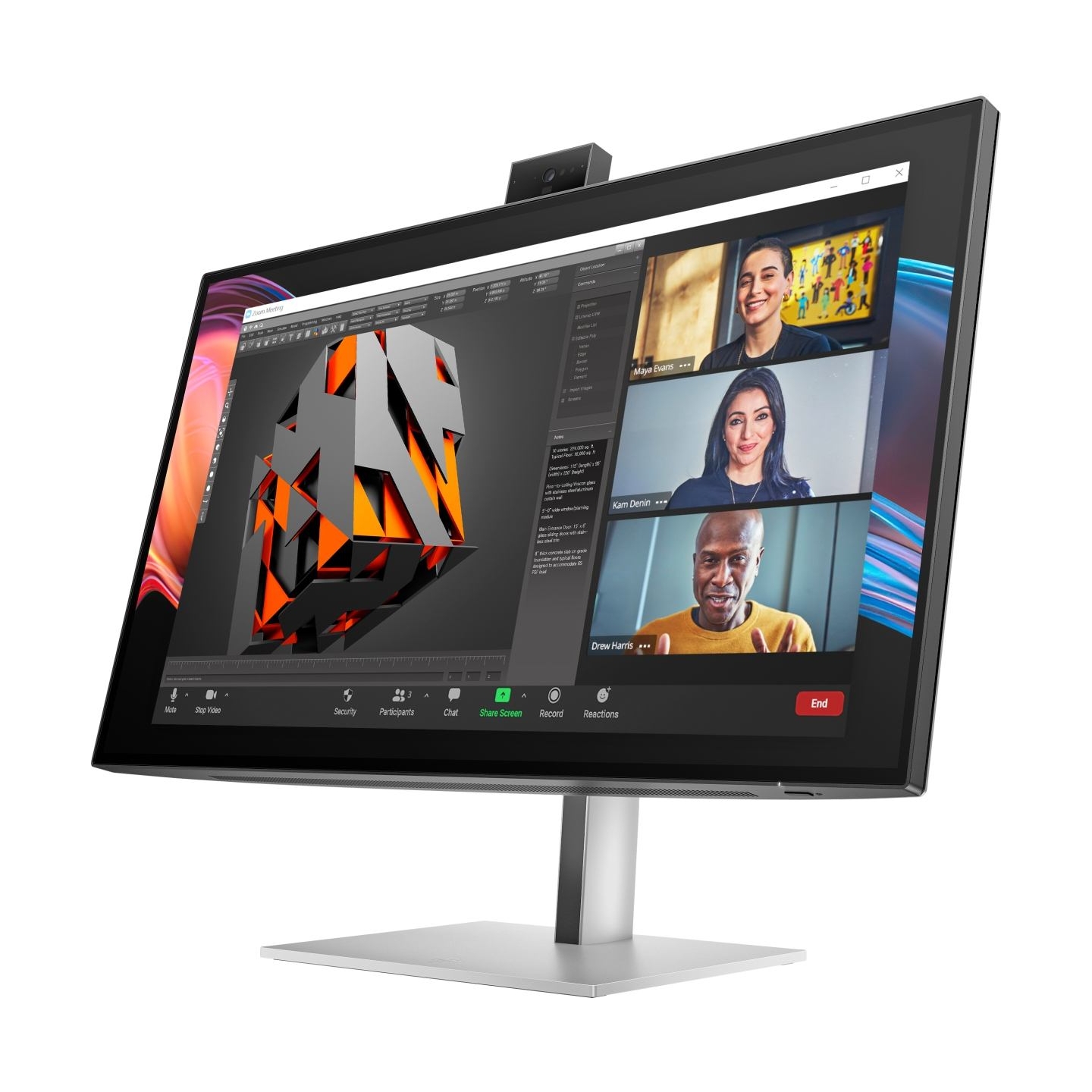 HP 727pm Series 7 Pro 4K Conferencing Monitor - 27" 3840x2160 UHD 400-nit 60Hz AG, IPS Black HDR 400, USB-C(100W/15W)/HDMI/Displ