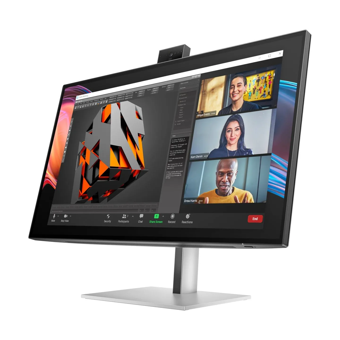 HP 727pm Series 7 Pro 4K Conferencing Monitor - 27" 3840x2160 UHD 400-nit 60Hz AG, IPS Black HDR 400, USB-C(100W/15W)/HDMI/Displ