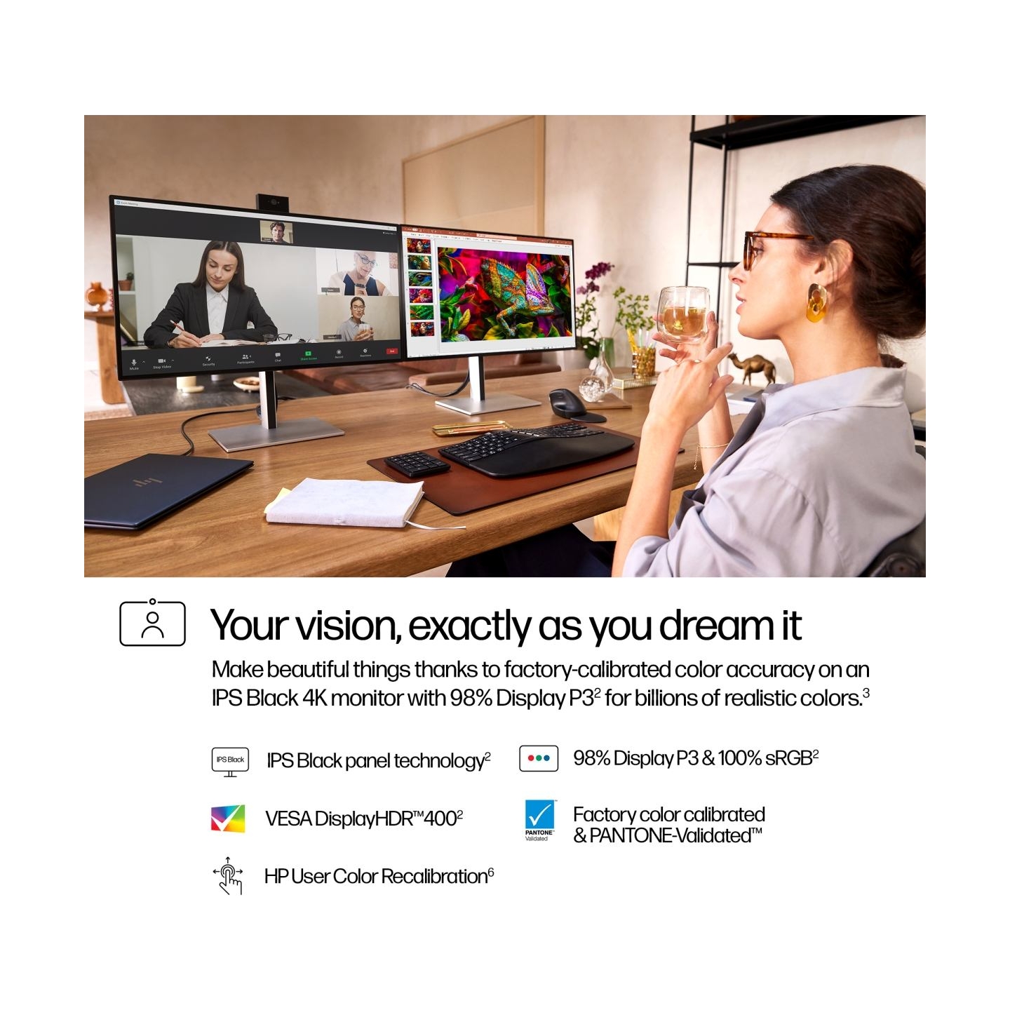 HP 727pm Series 7 Pro 4K Conferencing Monitor - 27" 3840x2160 UHD 400-nit 60Hz AG, IPS Black HDR 400, USB-C(100W/15W)/HDMI/Displ