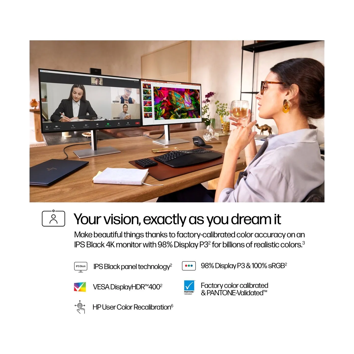 HP 727pm Series 7 Pro 4K Conferencing Monitor - 27" 3840x2160 UHD 400-nit 60Hz AG, IPS Black HDR 400, USB-C(100W/15W)/HDMI/Displ