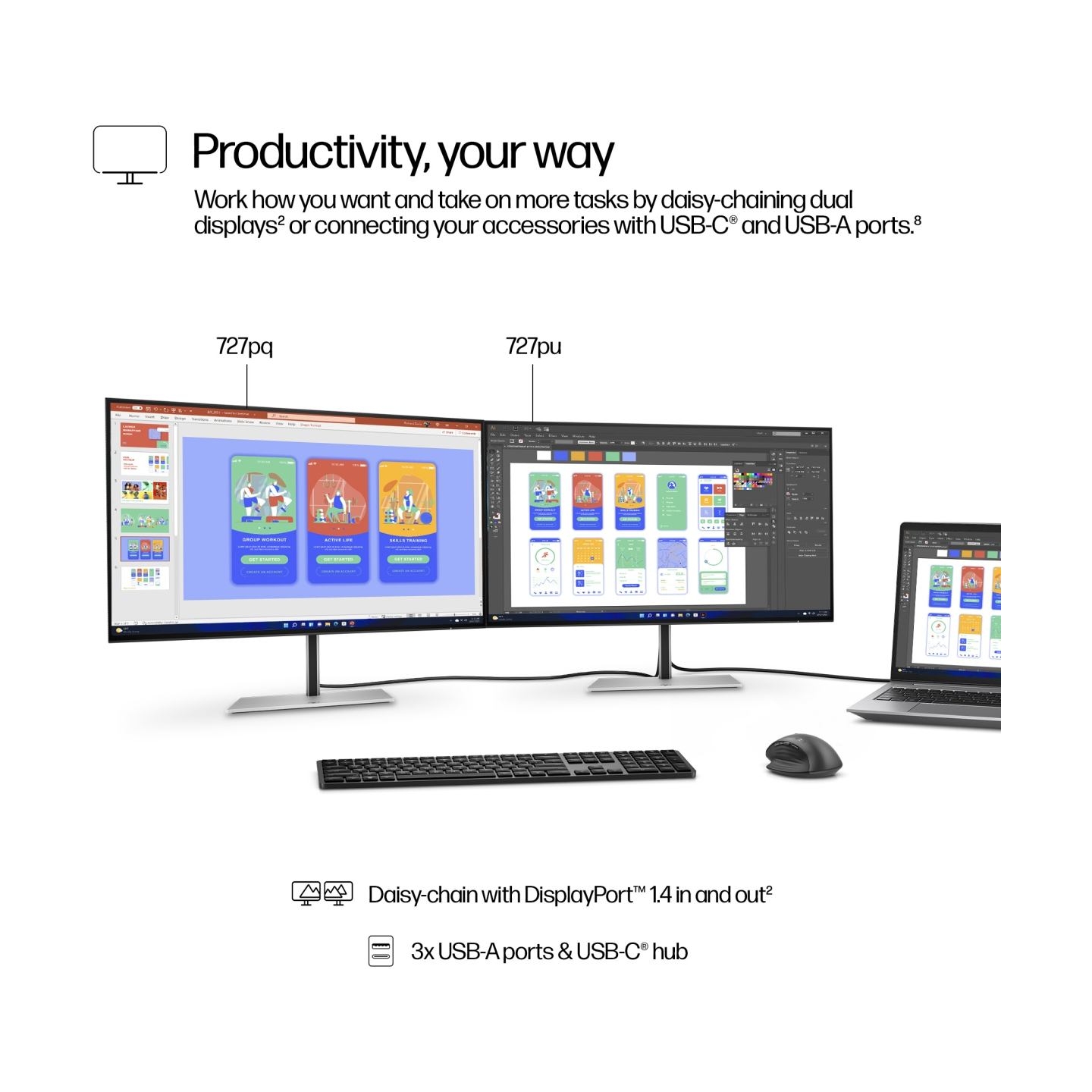 HP 727pq Series 7 Pro QHD Monitor - 27" 2560x1440 QHD 400-nit 120Hz AG, IPS Black HDR 400, USB-C(15W)/HDMI/DisplayPort Daisy-Cha