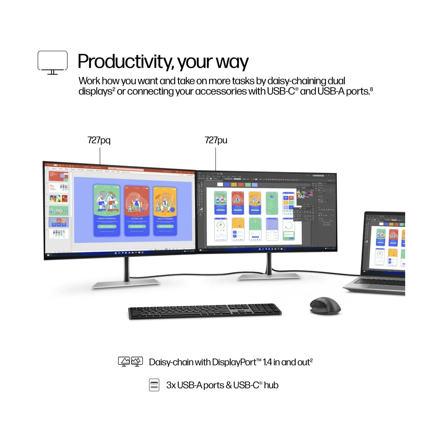 HP 727pq Series 7 Pro QHD Monitor - 27" 2560x1440 QHD 400-nit 120Hz AG, IPS Black HDR 400, USB-C(15W)/HDMI/DisplayPort Daisy-Cha