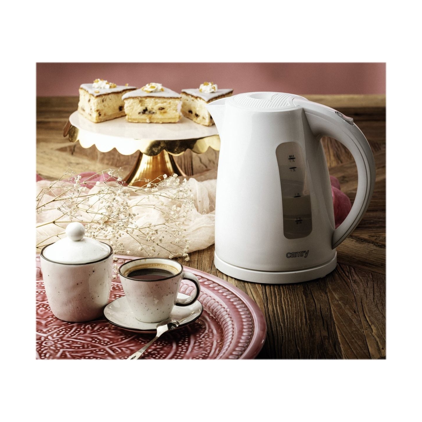 Camry | Kettle | CR 1255 | Standard | 2200 W | 1.7 L | Plastic | 360° rotational base | White