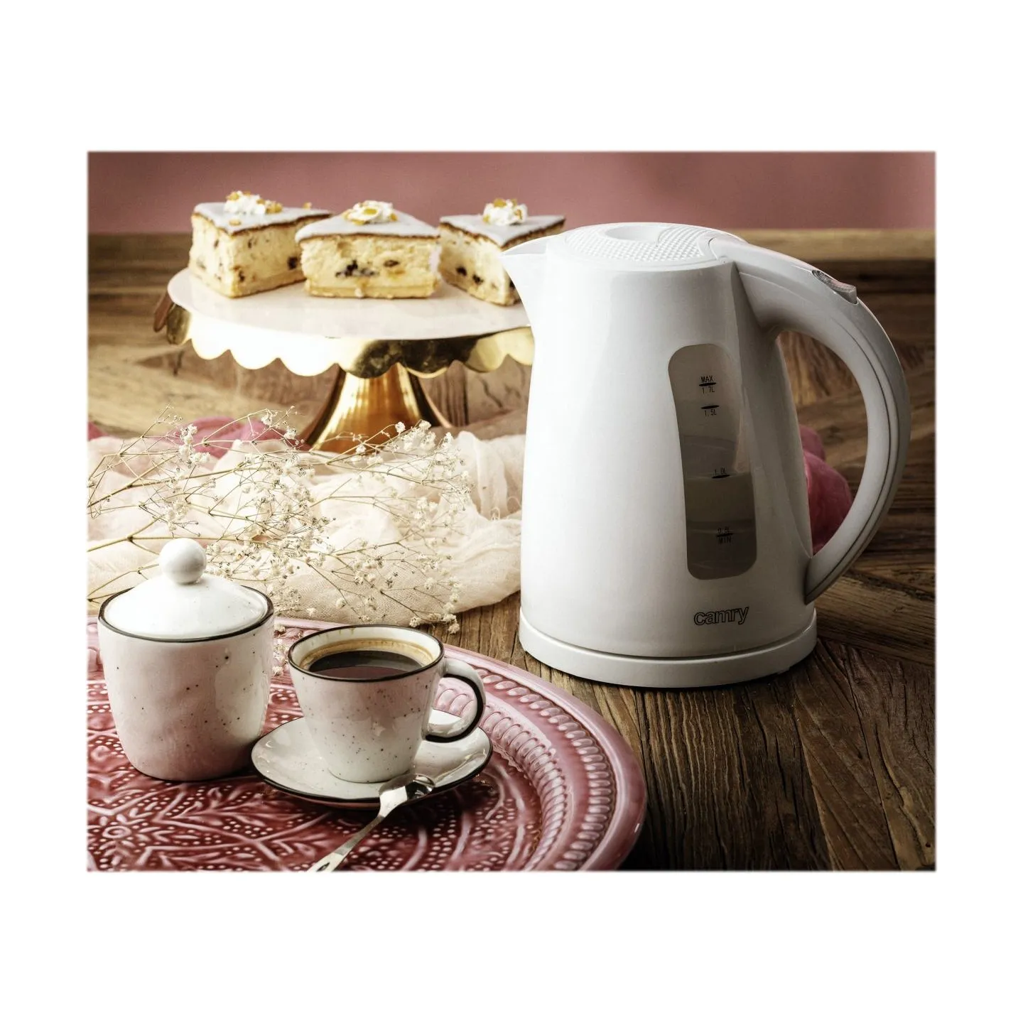 Camry | Kettle | CR 1255 | Standard | 2200 W | 1.7 L | Plastic | 360° rotational base | White