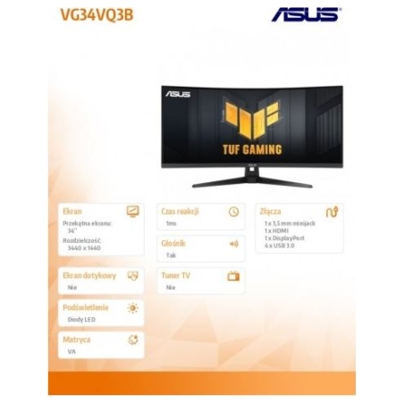 Asus Monitor 34 inches VG34VQ3B WQHD 180Hz DP HDMI TUF 1500R
