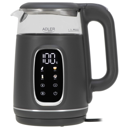 Adler Kettle with LED Display | AD 1305 | Electric | 2200 W | 1.7 L | Plastic | 360° rotational base | Grey