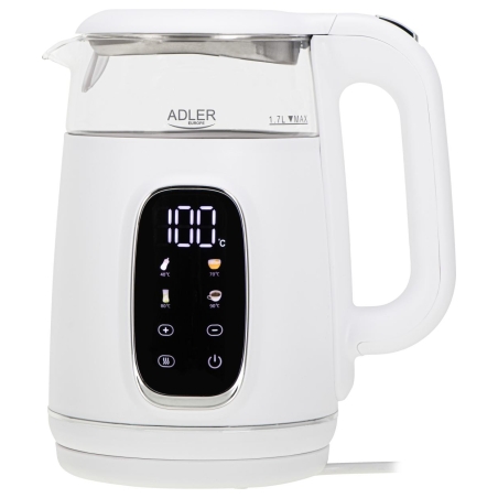 Adler Kettle with LED Display | AD 1305 | Electric | 2200 W | 1.7 L | Plastic | 360° rotational base | White/Silver