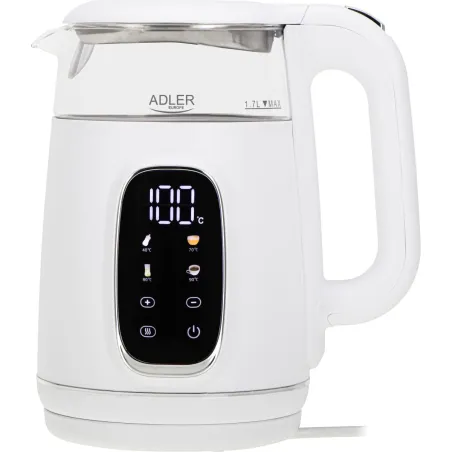 Adler Kettle with LED Display | AD 1305 | Electric | 2200 W | 1.7 L | Plastic | 360° rotational base | White/Silver