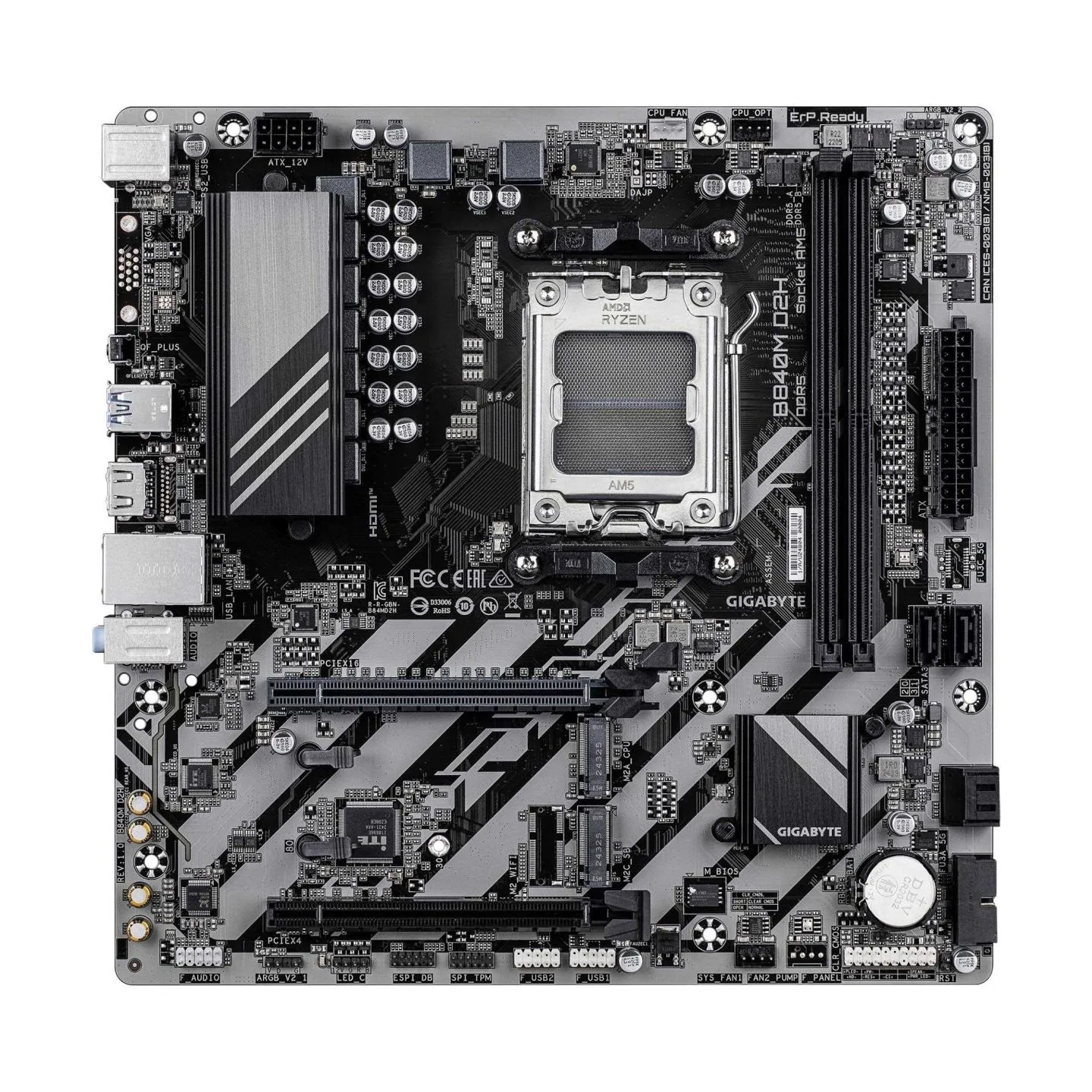 Gigabyte Mainboard|GIGABYTE|AMD B840|Socket AM5|micro ATX|RAM DDR5-SDRAM|2xSlots|2xNumber of M.2 (M) slots|B840M D2H (Rev. 1.1)|