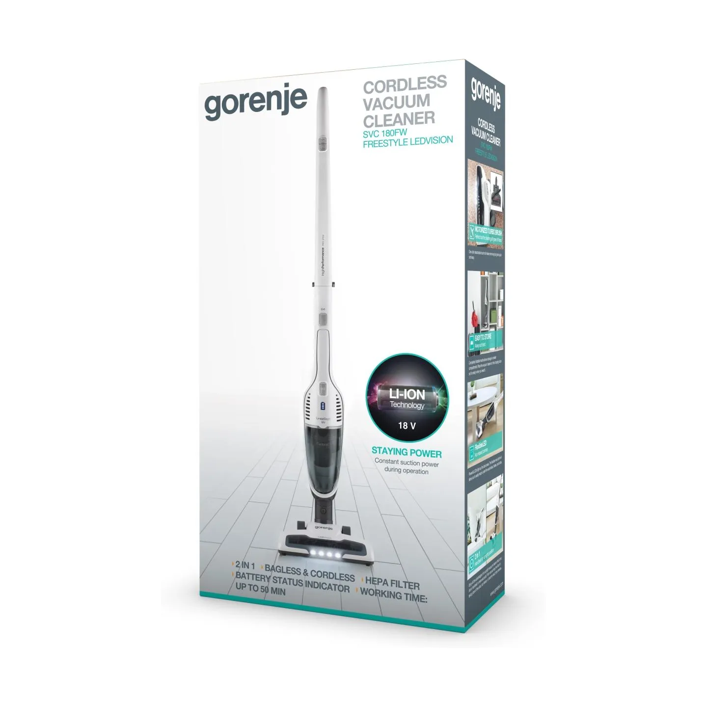 Gorenje | Vacuum cleaner | SVC180FW | Handstick 2in1 | Handstick | 18 V | Operating time (max) 50 min | White | Warranty 24 mont
