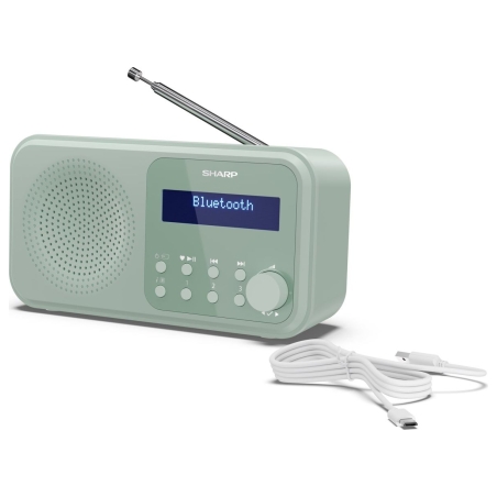 Sharp DR-P420(GN) Tokyo Portable Digital Radio, FM/DAB/DAB+, Bluetooth 5.0, USB or Battery Powered, Aquamarine Green | Sharp